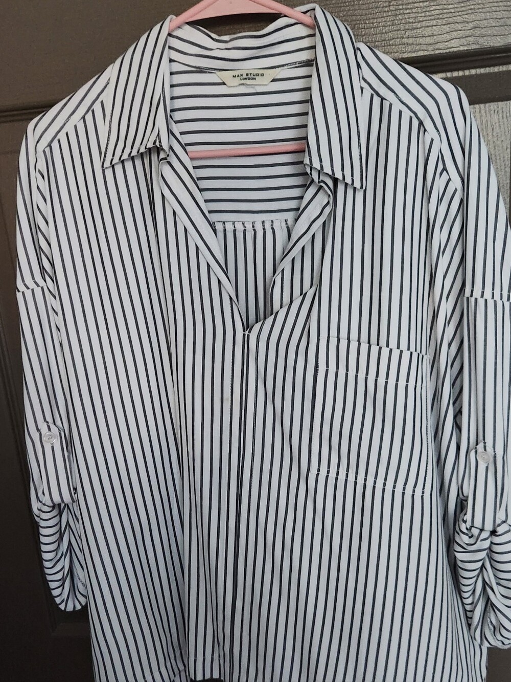 Max Studio Womens Black & White Striped Shirt